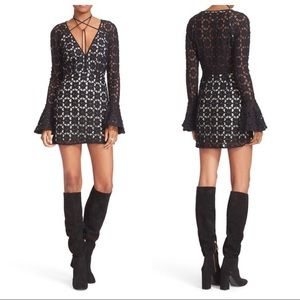 Free People bell sleeve crochet mini dress 0